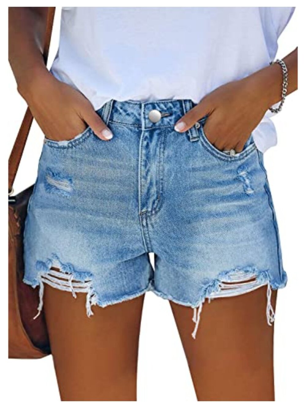 Womens Denim Shorts Mid Waisted Jean Hot Shorts with Pockets Raw Hem Summer
